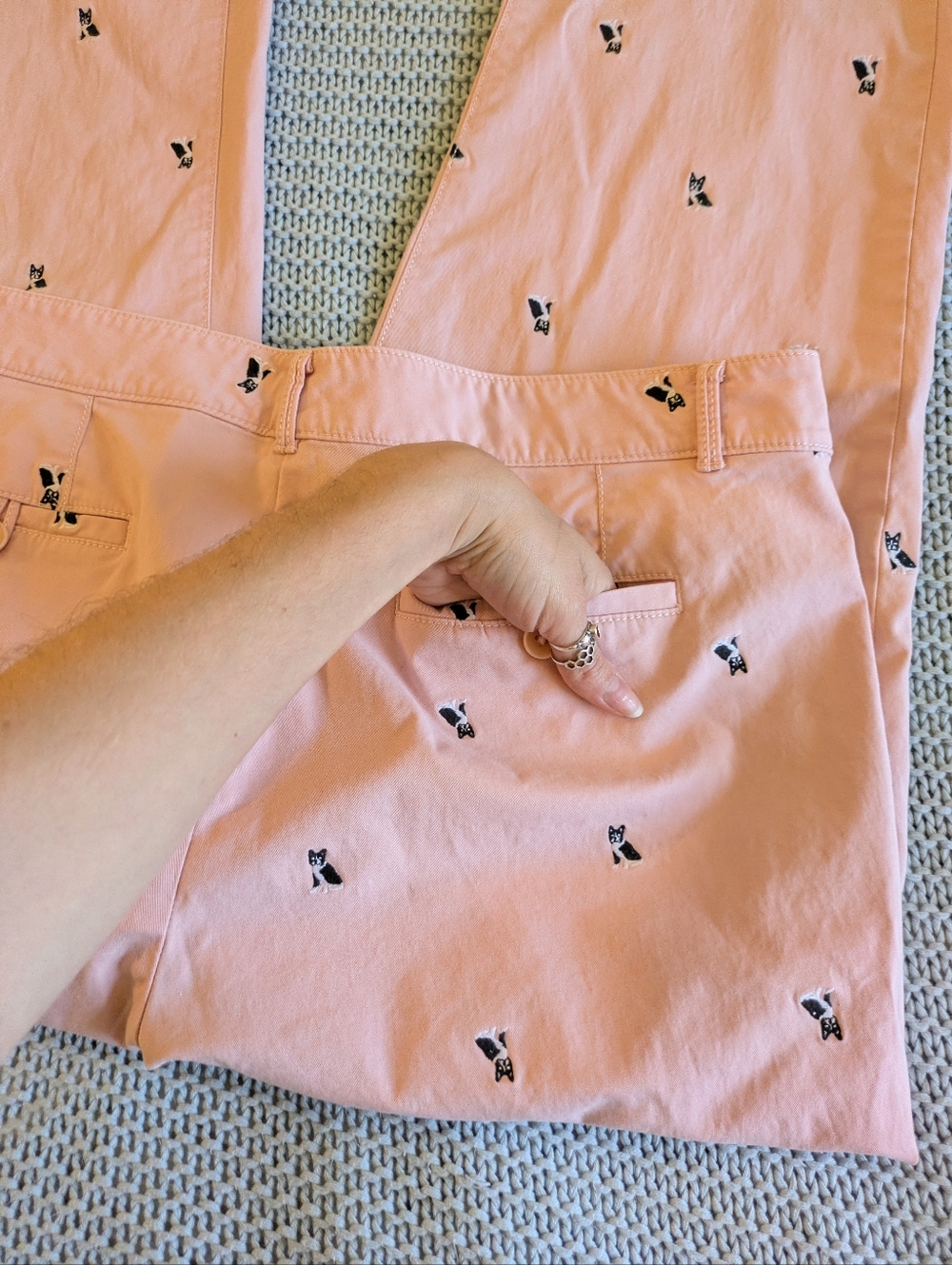 Talbots Dog Print Chino's Pink Sz 14 - Picture 10 of 11